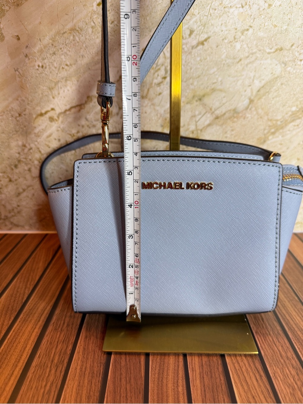 Michael Kors Selma Mini Saffiano Leather Blue Crossbody Bag 32H3GLMC1L - Picture 12 of 14